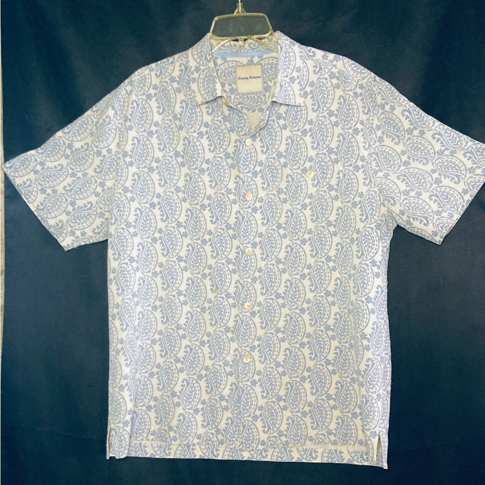 Tommy Bahama Blue and White Paisley silk Shirt